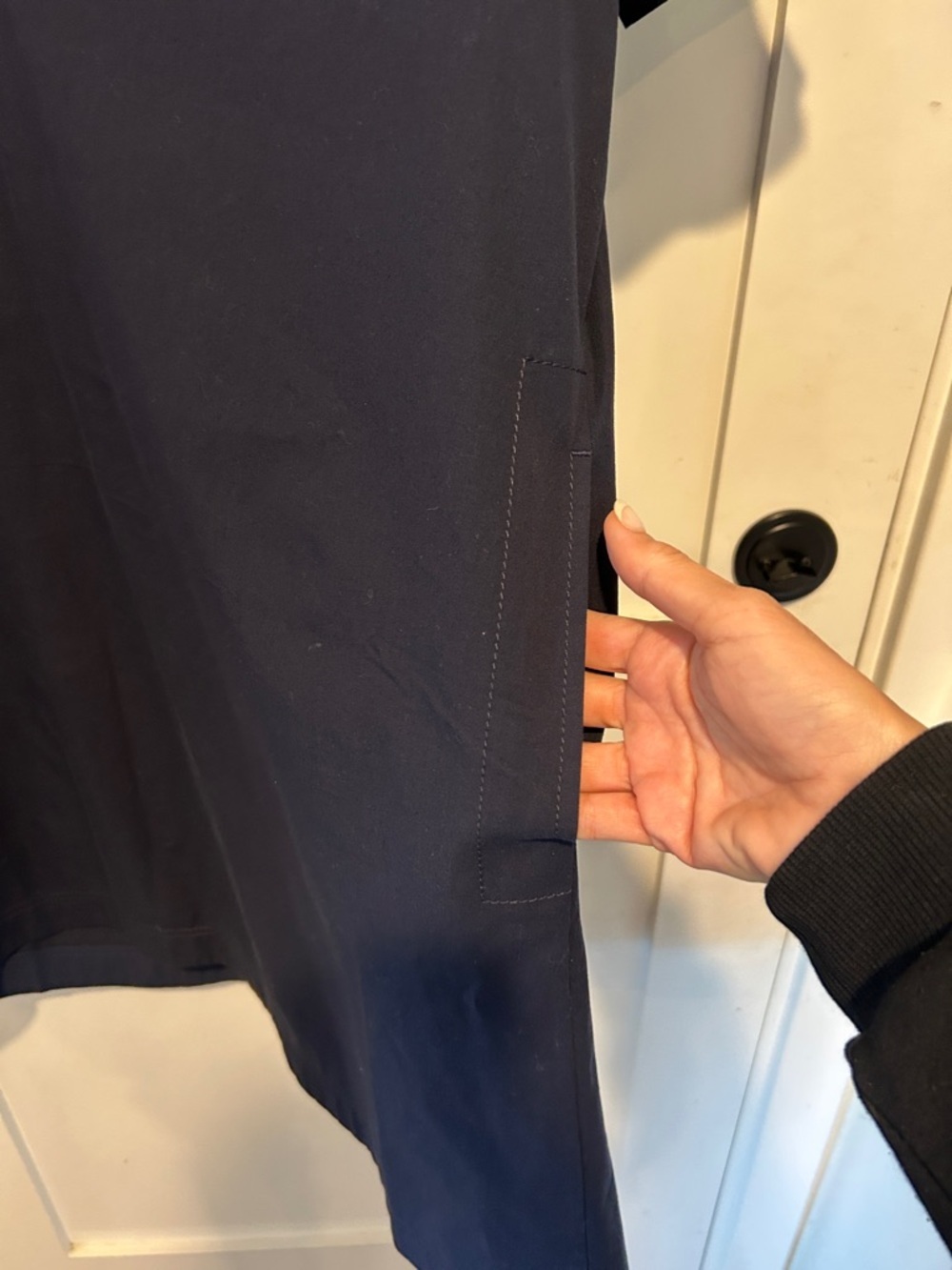 Lafayette 148 New York Navy Short-Sleeve Polo Dress white stitching on sleeve - Picture 7 of 9